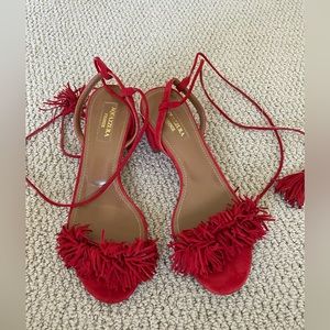 Aquazzura red suede sandals